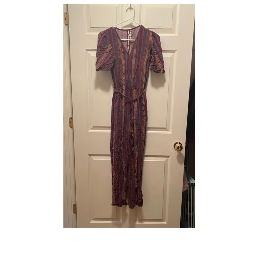 Purple striped jumpsuit